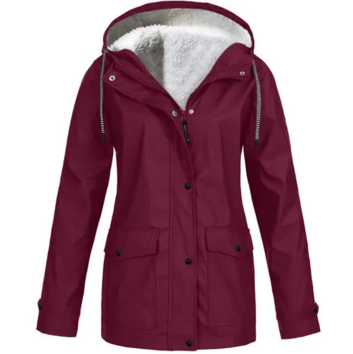 Waterproof Windproof Fleece-Lined Outdoor Jacket With Hood