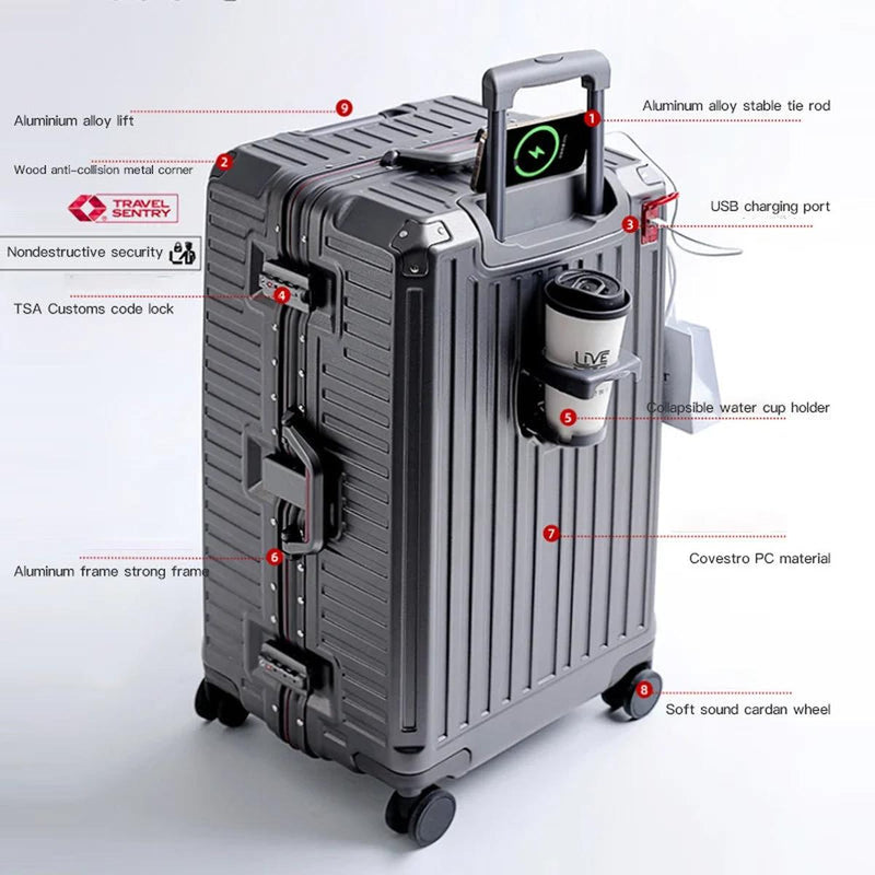 Wide Grip Polycarbonate Suitcase With 360° Spinner Wheels