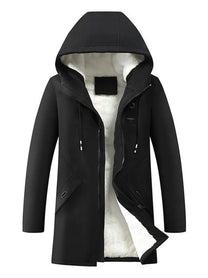 Windproof Mid-Length Hooded Jacket With Fleece Lining