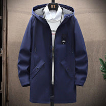Windproof Mid-Length Hooded Jacket With Fleece Lining