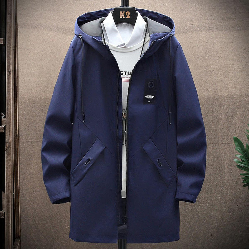 Windproof Mid-Length Hooded Jacket With Fleece Lining