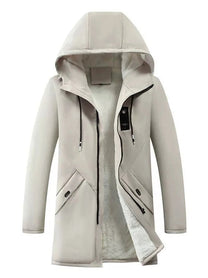 Windproof Mid-Length Hooded Jacket With Fleece Lining