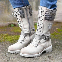 Women&#39; s Winter Buckle Lace Knitted Mid-Calf Boots