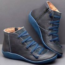 Women&#39; sPU Leather Ankle Boots With Side Zipper And Laces