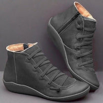 Women&#39; sPU Leather Ankle Boots With Side Zipper And Laces