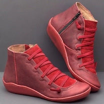 Women&#39; sPU Leather Ankle Boots With Side Zipper And Laces
