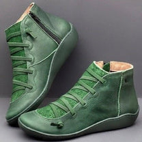 Women&#39; sPU Leather Ankle Boots With Side Zipper And Laces