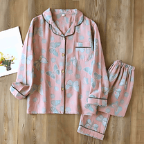 Women&#39;s 2-Piece Cotton Loungewear Set Butterfly Print
