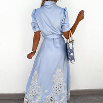 Women&#39;s A-Line Embroidered Blue Dress