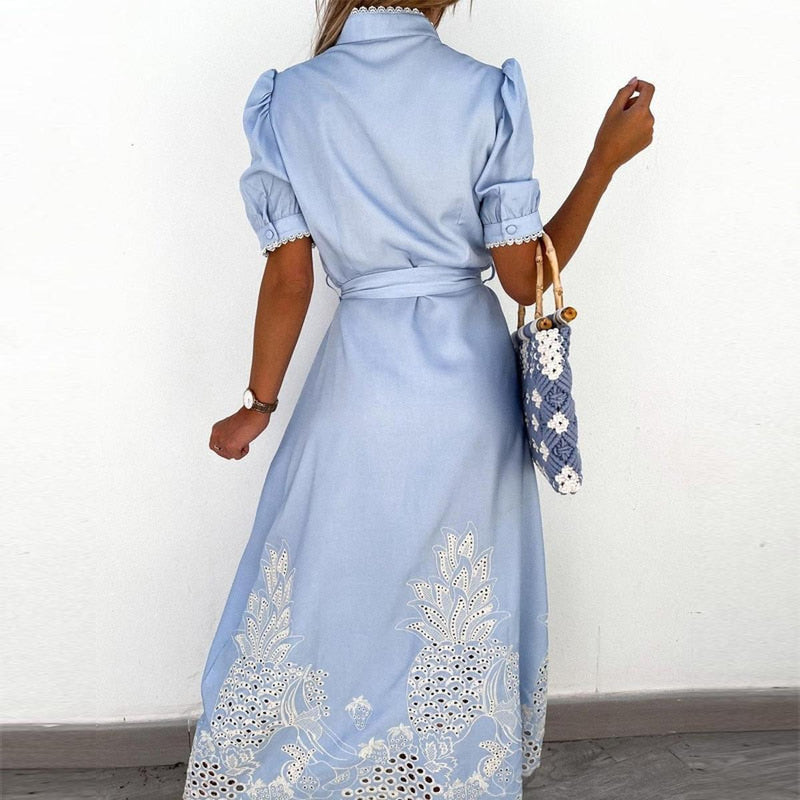 Women&#39;s A-Line Embroidered Blue Dress