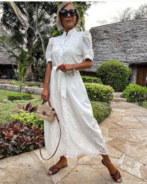 Women&#39;s A-Line Embroidered Blue Dress