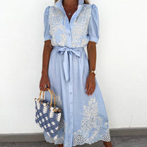 Women&#39;s A-Line Embroidered Blue Dress