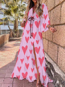 Women&#39;s Abstract Print Belted Maxi Dress