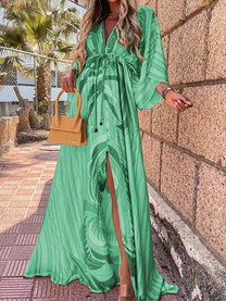 Women&#39;s Abstract Print Belted Maxi Dress