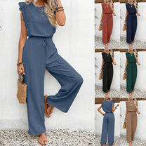 Women&#39;s Airy Jumpsuit With Ruffle Details And Elastic Waistband