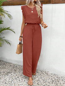 Women&#39;s Airy Jumpsuit With Ruffle Details And Elastic Waistband