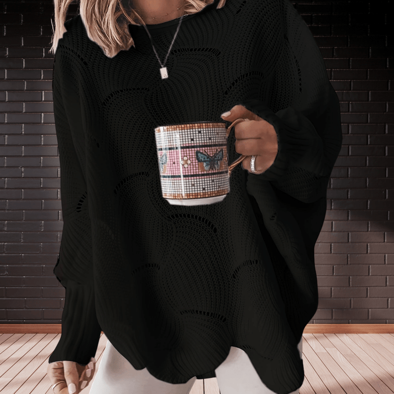 Women&#39;s Asymmetrical Hem Ribbed Sweater with Long Sleeves