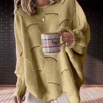 Women&#39;s Asymmetrical Hem Ribbed Sweater with Long Sleeves