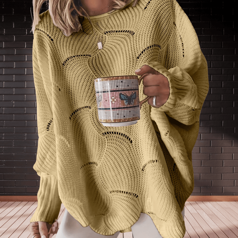 Women&#39;s Asymmetrical Hem Ribbed Sweater with Long Sleeves
