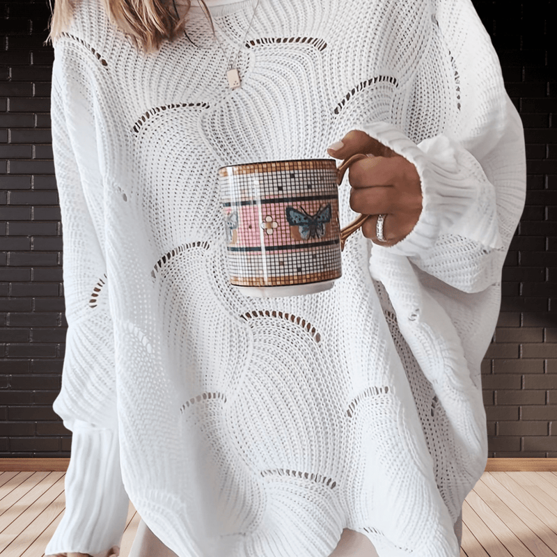 Women&#39;s Asymmetrical Hem Ribbed Sweater with Long Sleeves