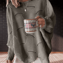 Women&#39;s Asymmetrical Hem Ribbed Sweater with Long Sleeves