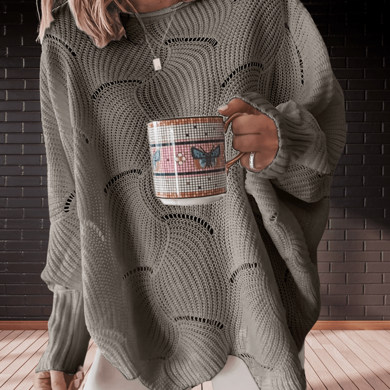 Women&#39;s Asymmetrical Hem Ribbed Sweater with Long Sleeves