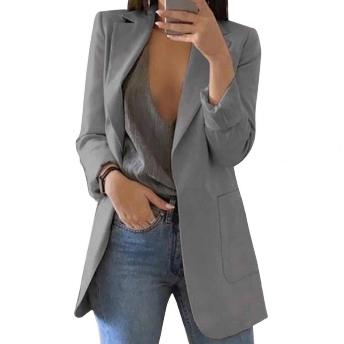 Women&#39;s Autumn Blazer Jacket With Large Pockets