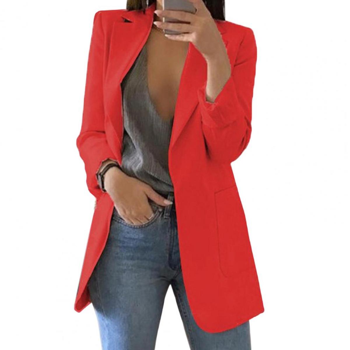 Women&#39;s Autumn Blazer Jacket With Large Pockets