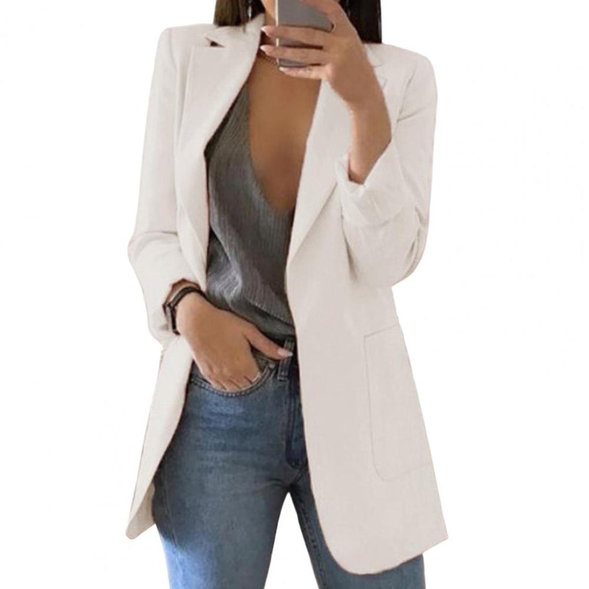 Women&#39;s Autumn Blazer Jacket With Large Pockets
