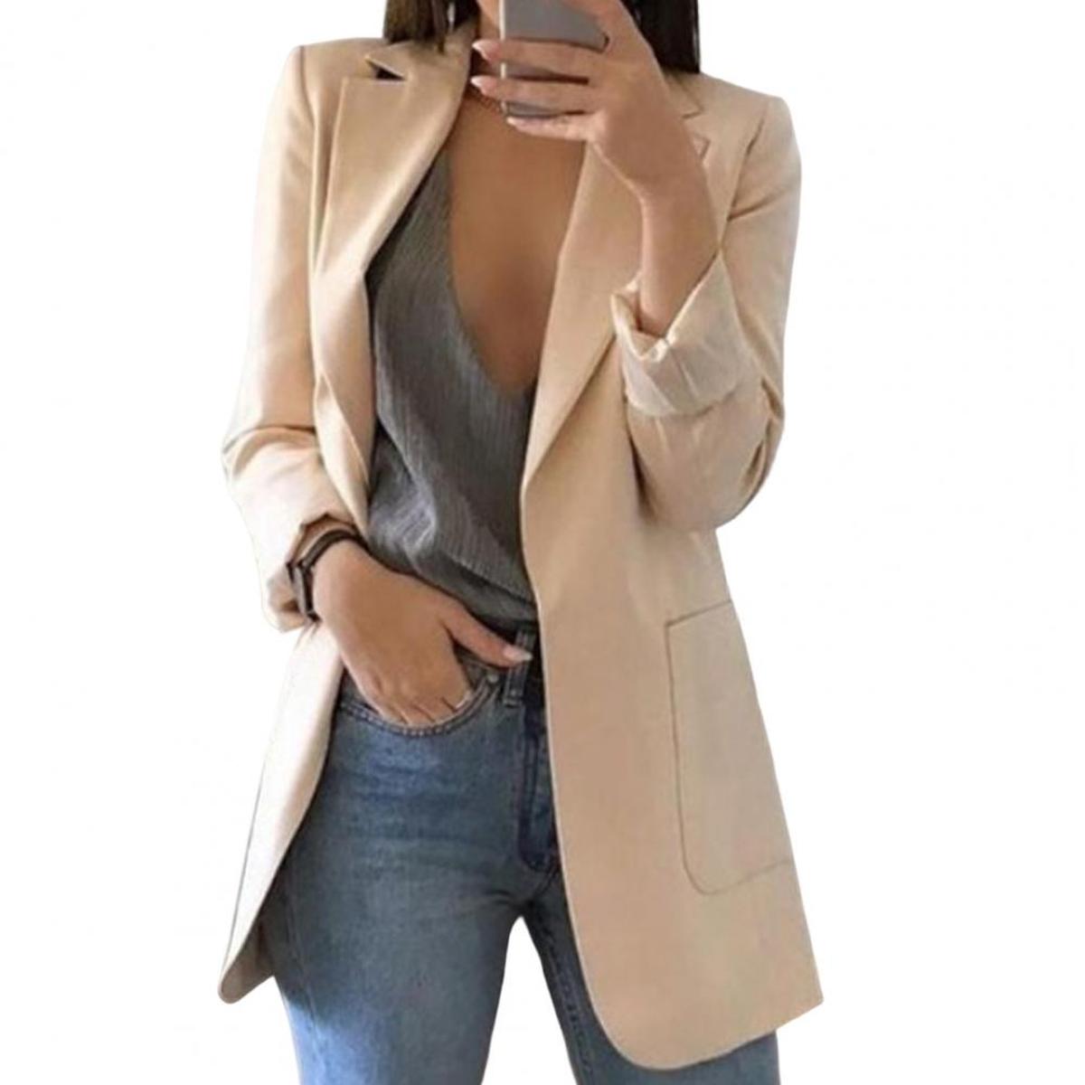 Women&#39;s Autumn Blazer Jacket With Large Pockets