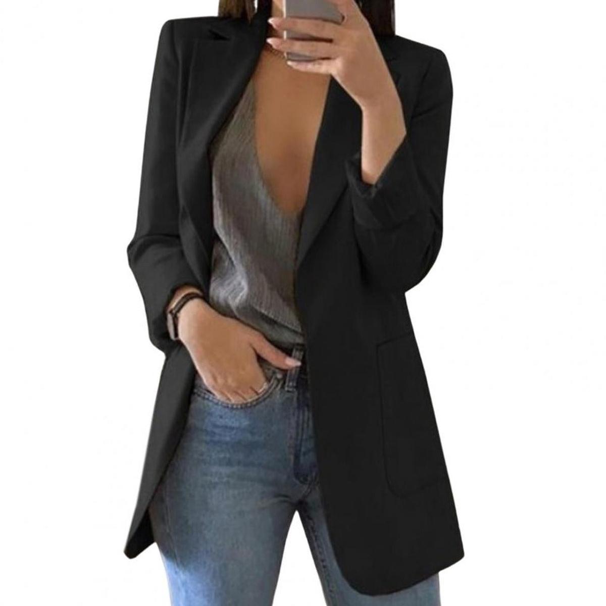 Women&#39;s Autumn Blazer Jacket With Large Pockets