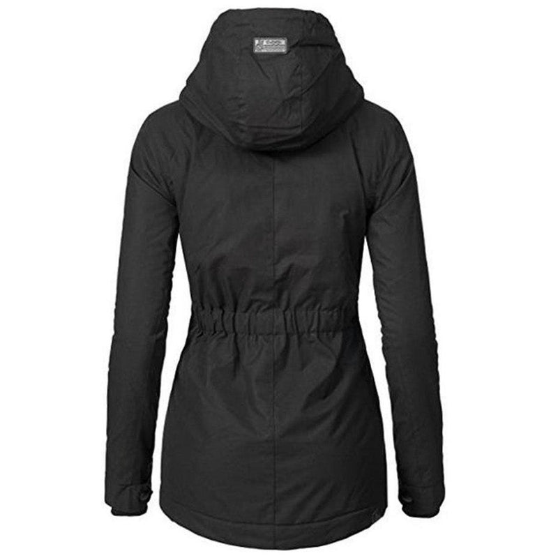 Women&#39;s Black Adjustable Hooded Parka for Fall and Winter