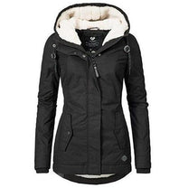 Women&#39;s Black Adjustable Hooded Parka for Fall and Winter