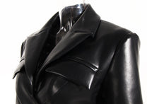 Women&#39;s Black PU Leather Waistband Outdoor Jacket