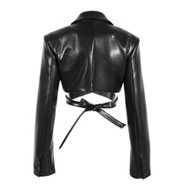 Women&#39;s Black PU Leather Waistband Outdoor Jacket