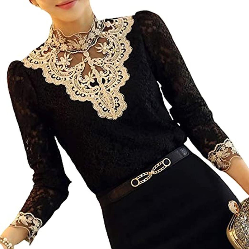 Women&#39;s Blouse With Autumn Embroidery And Lace Appliqués
