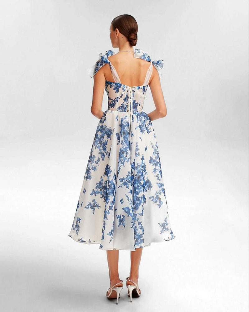 Women&#39;s Blue Organza Midi Dress