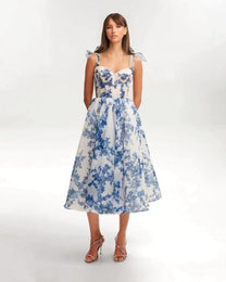 Women&#39;s Blue Organza Midi Dress