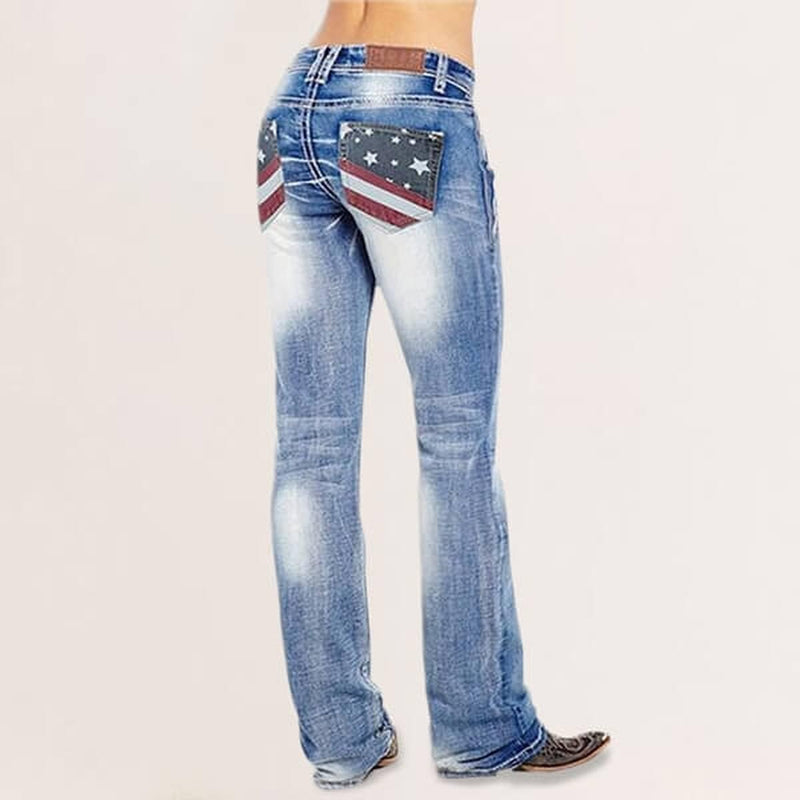 Women&#39;s Bootcut Jeans With US Flag Detail