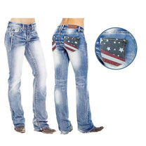 Women&#39;s Bootcut Jeans With US Flag Detail