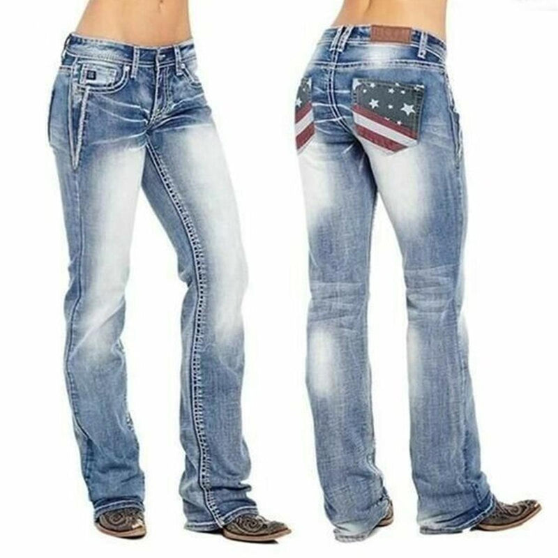 Women&#39;s Bootcut Jeans With US Flag Detail