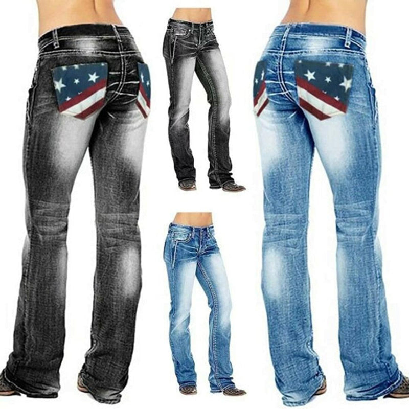 Women&#39;s Bootcut Jeans With US Flag Detail