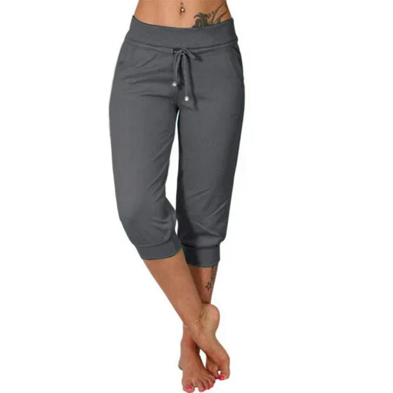 Women&#39;s Casual Capri Pants With Adjustable Waistband