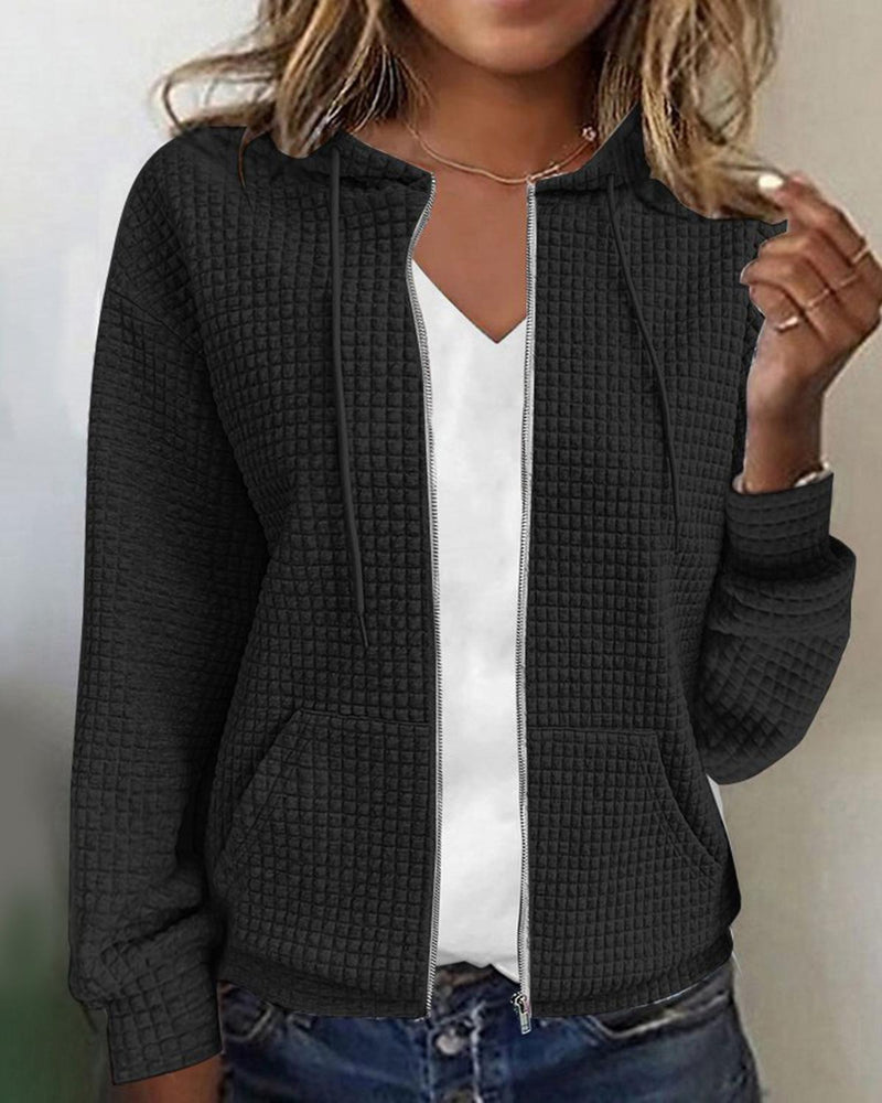 Women&#39;s Casual Zip Jacket With Pockets And Adjustable Drawstring