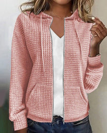 Women&#39;s Casual Zip Jacket With Pockets And Adjustable Drawstring