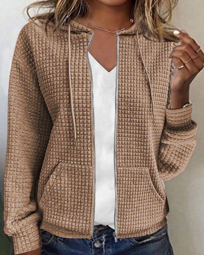 Women&#39;s Casual Zip Jacket With Pockets And Adjustable Drawstring