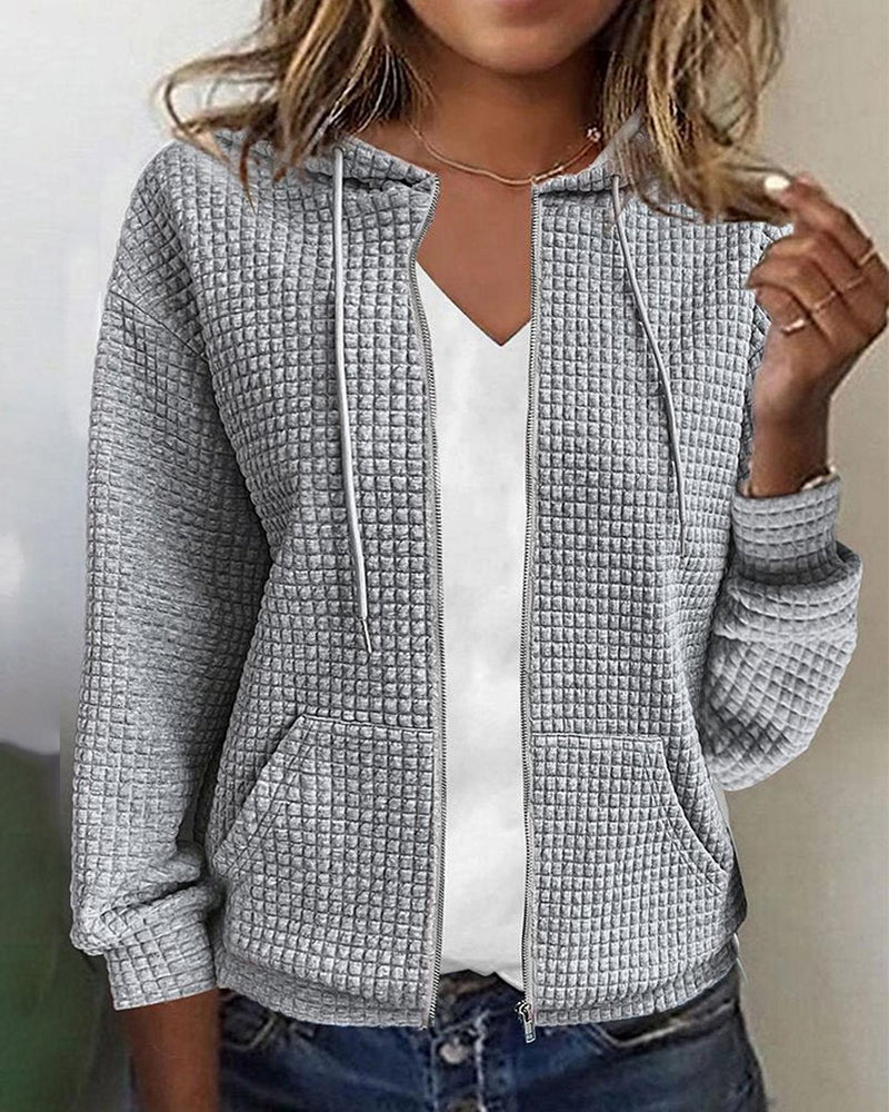 Women&#39;s Casual Zip Jacket With Pockets And Adjustable Drawstring