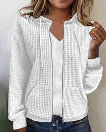 Women&#39;s Casual Zip Jacket With Pockets And Adjustable Drawstring