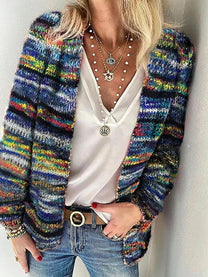 Women&#39;s Colorful Striped Knit Cardigan Sweater
