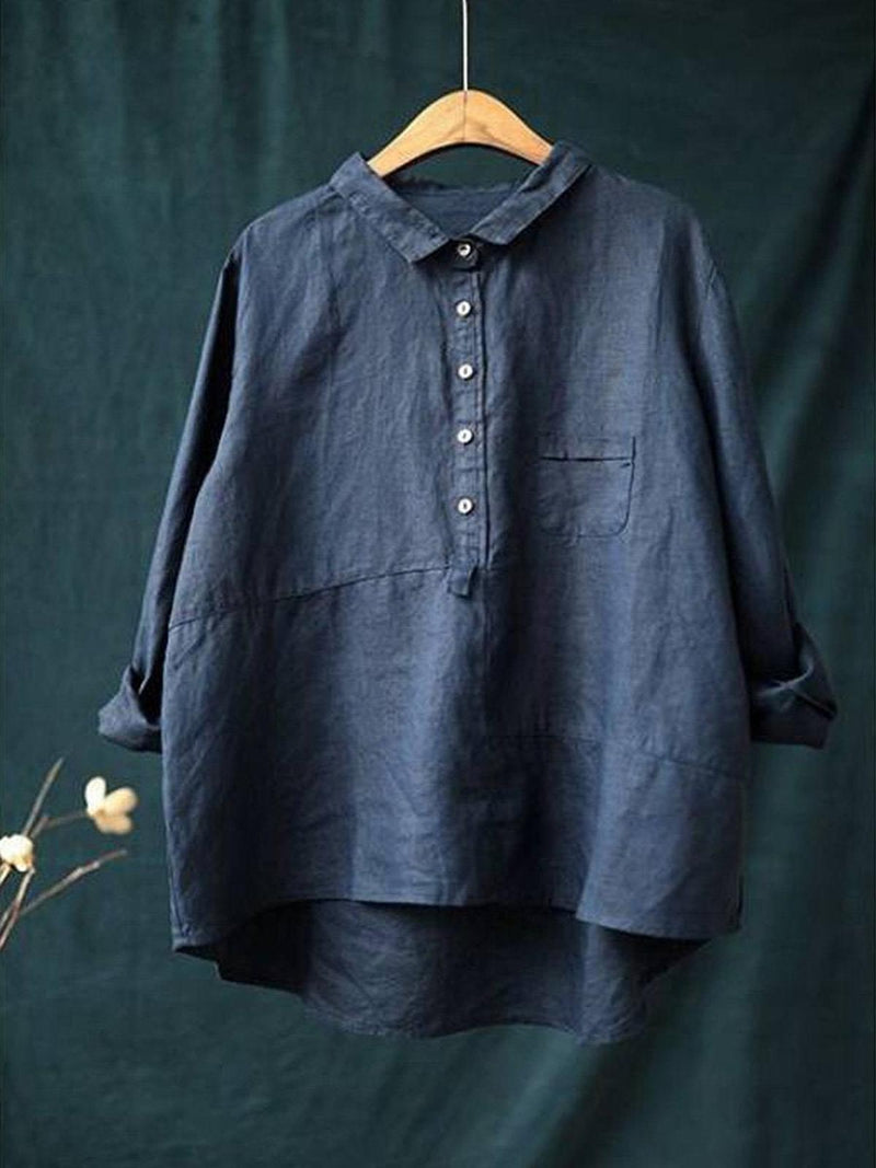 Women&#39;s Cotton Lapel Neck Long Sleeve Shirt
